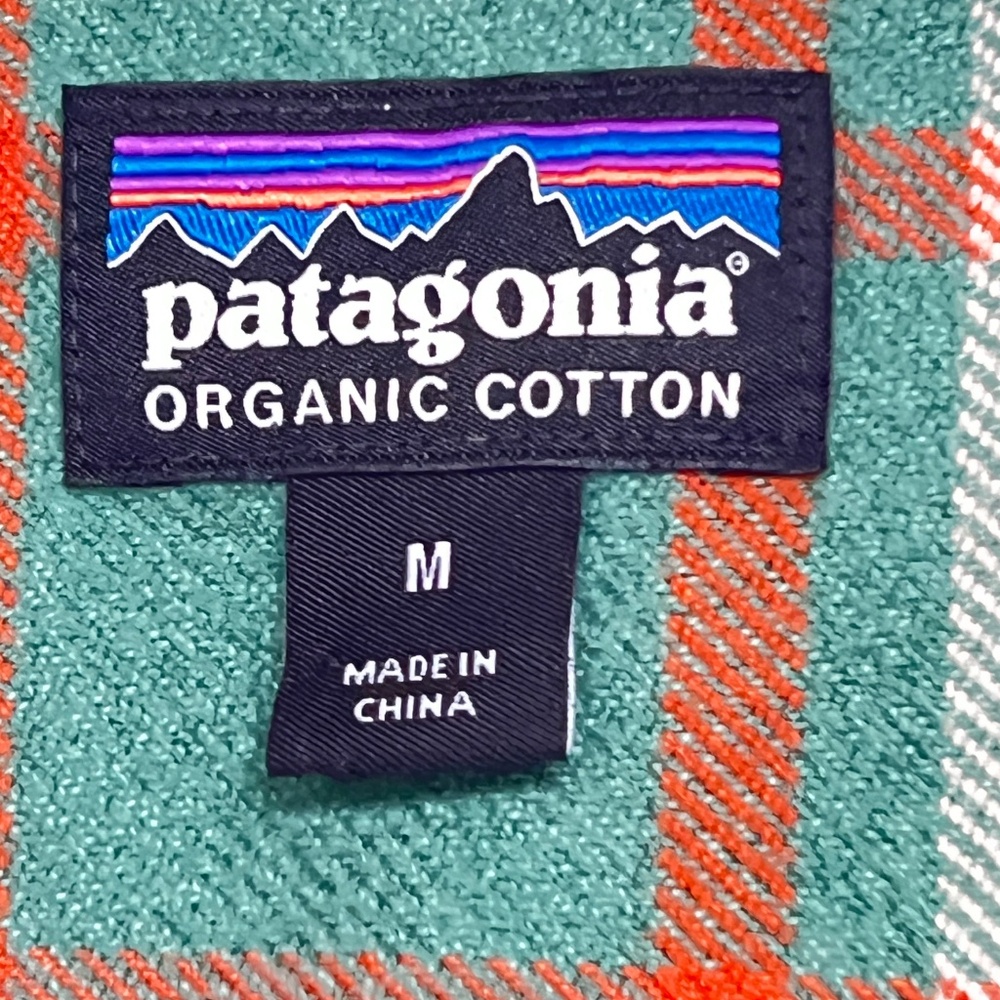 Patagonia Shirt Button Down Green Orange Large Check Size M 100% Organic Cotton - Picture 7 of 7